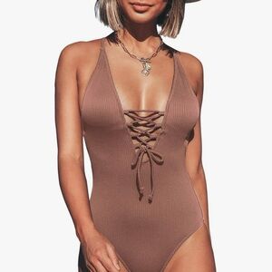 CupShe Bronze ribbed Lace-Up Swimsuit.
